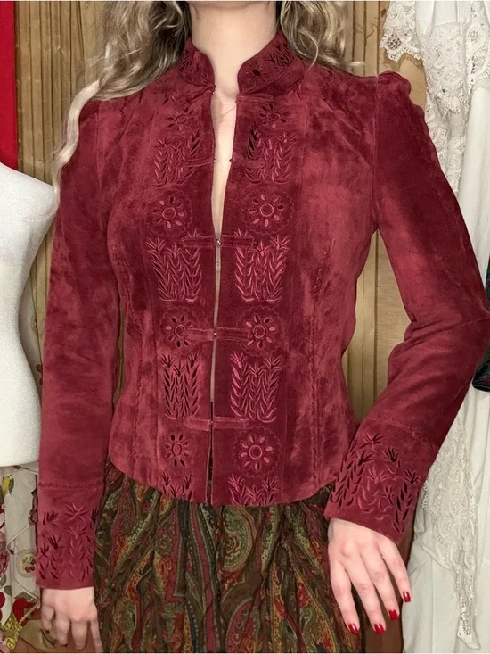 Vintage 90’s Women's Leather Jacket - Burgundy - Picture 5 of 8